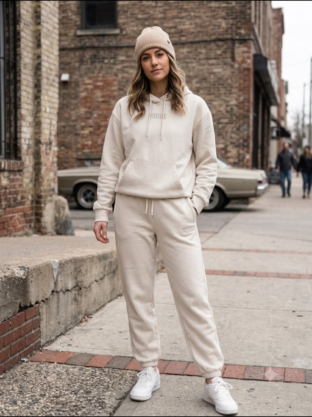 Puma Women's Cream Track Joggers and Sweatshirt